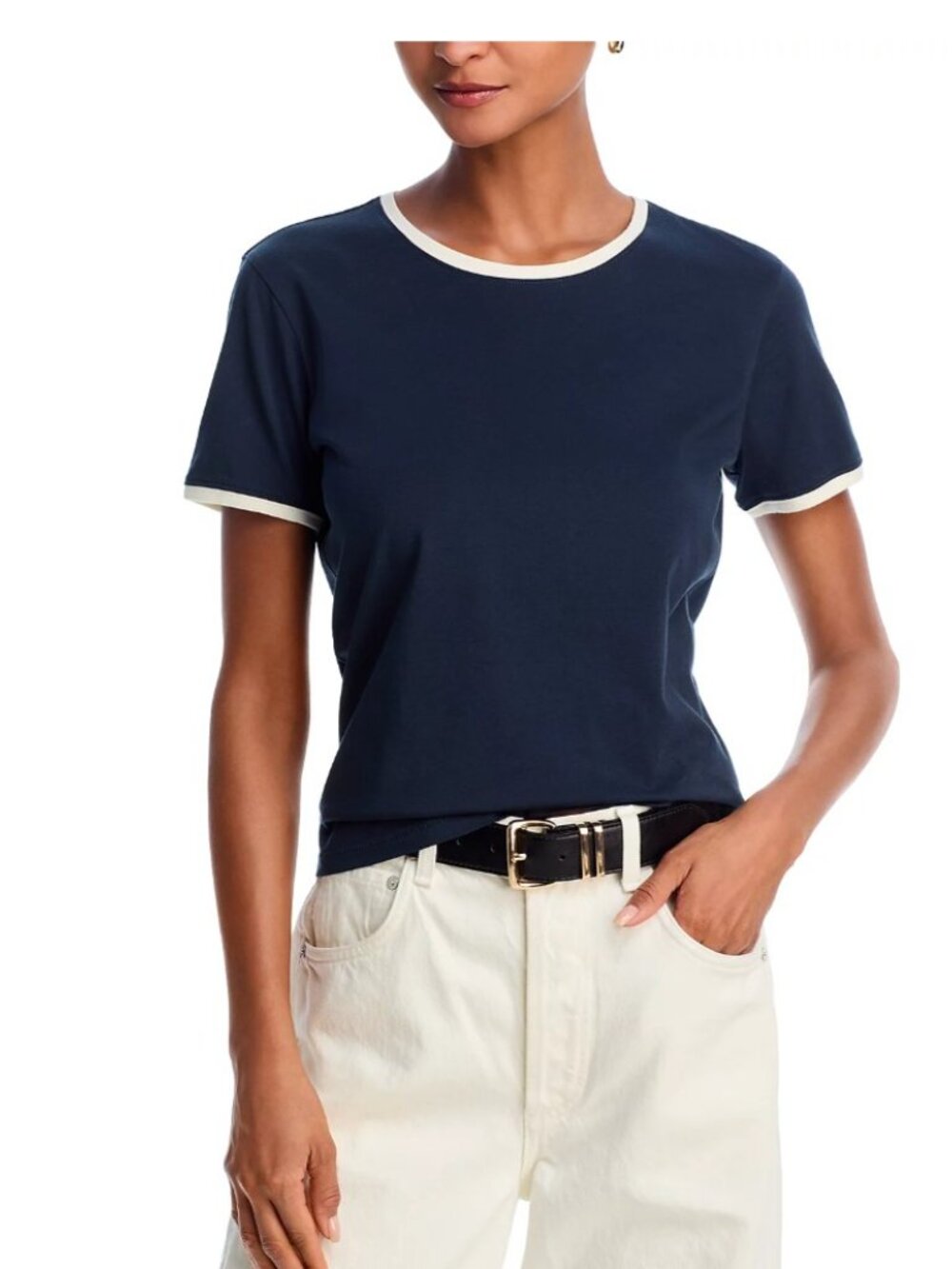 Frame Denim The Ringer Classic Navy Baby Tee with White Contrast Trim Size S - Picture 3 of 8